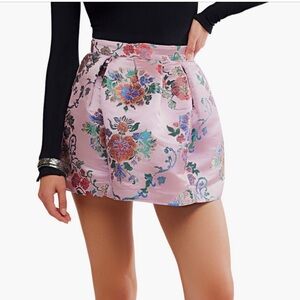Free People Benjamine Floral Jacquard Mini Skirt Pink Floral Women Size 4 NEW
